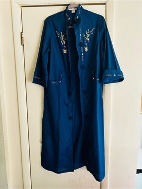 VTG Art Deco 20s 60s Embroidered Asian Festival Hippie Boho Duster Kimono M